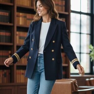 LAUREN RALPH LAUREN St Barts Vintage Military Blazer Navy Wool Gold Star  Size 8